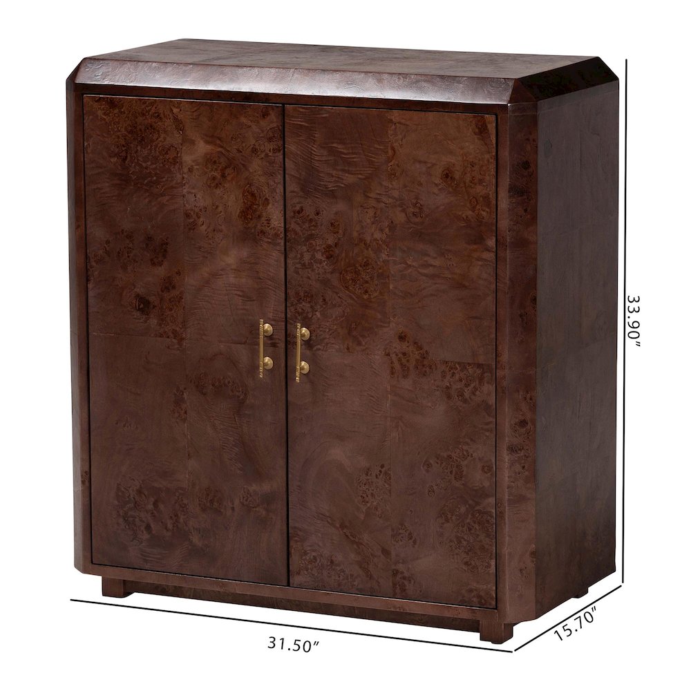 Valora Real Burl Wood Storage Cabinet in Dark Walnut Brown. Picture 10