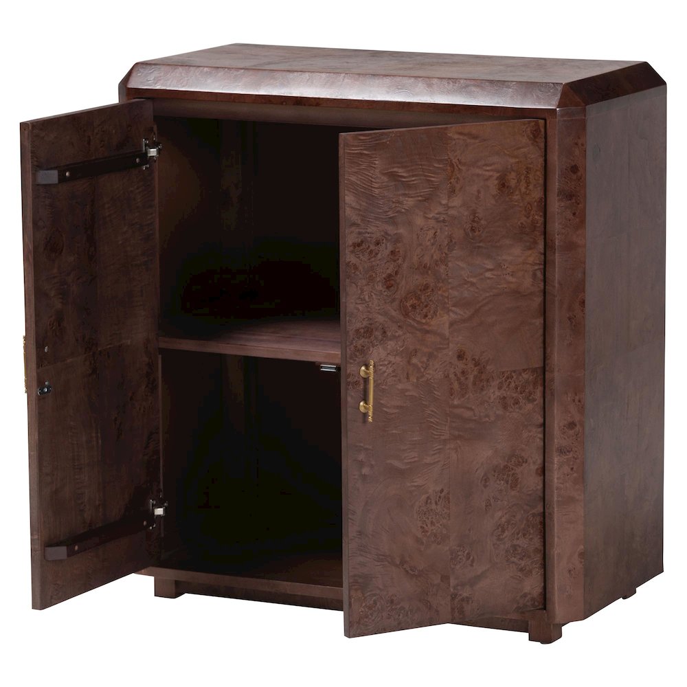 Valora Real Burl Wood Storage Cabinet in Dark Walnut Brown. Picture 1