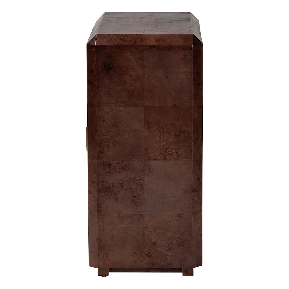 Valora Real Burl Wood Storage Cabinet in Dark Walnut Brown. Picture 4