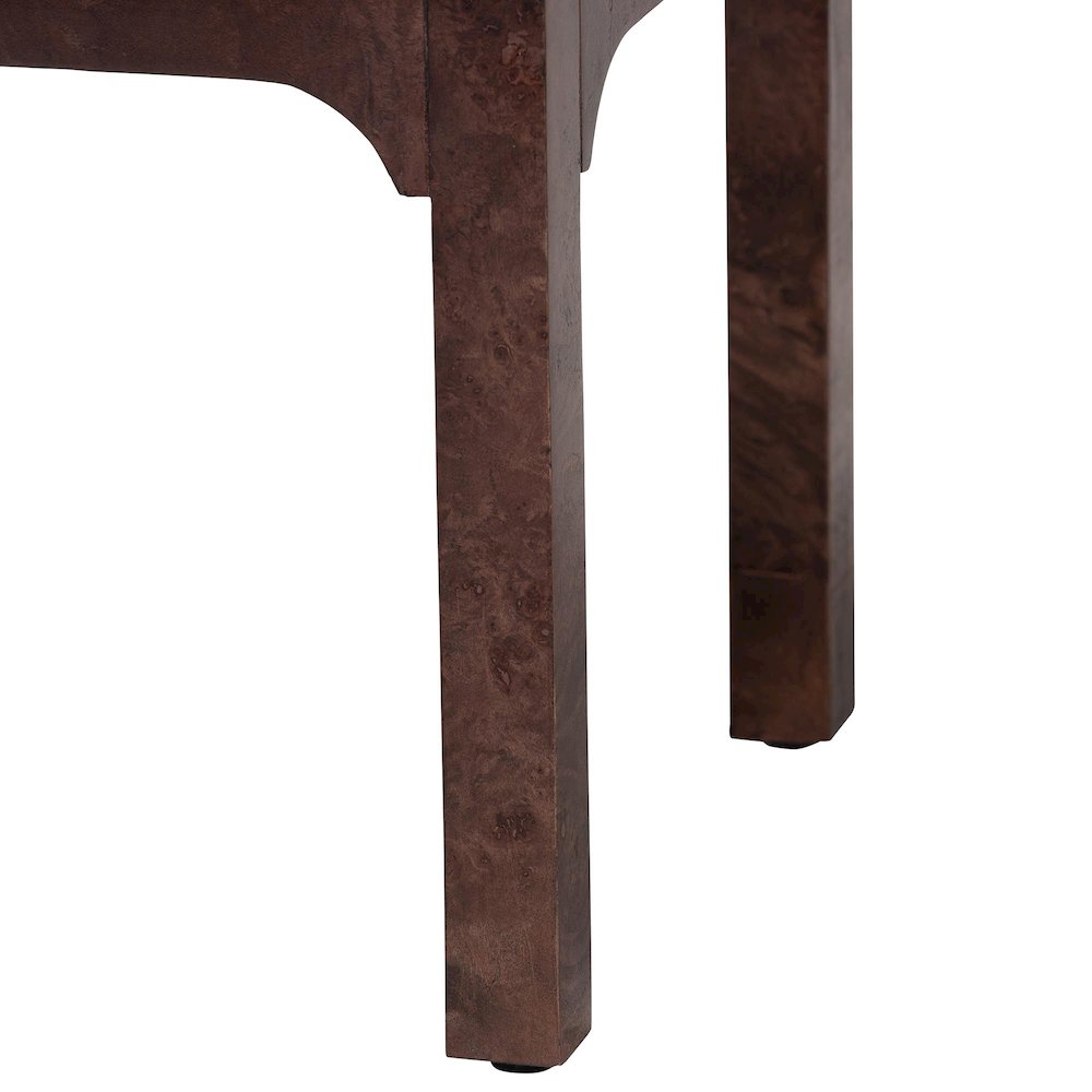Kayla Real Burl Wood Nightstand in Dark Walnut Brown - Modern Bedside Table. Picture 6