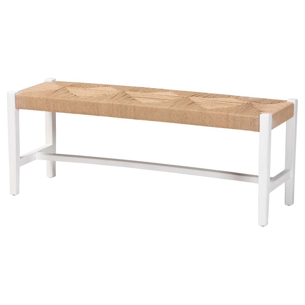 Woven Paper Loom Bench with Mahogany Wood Frame - Handcrafted Accent Seating. Picture 2