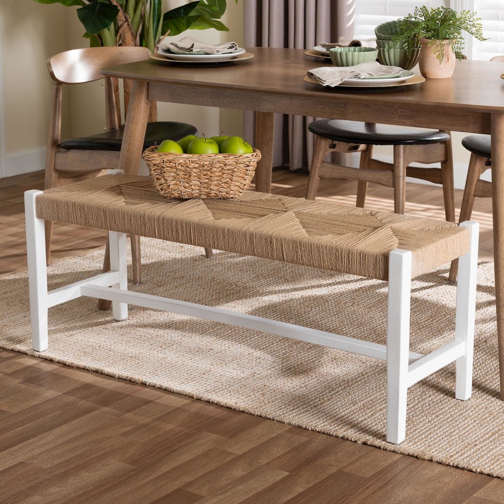 Woven Paper Loom Bench with Mahogany Wood Frame - Handcrafted Accent Seating. Picture 6