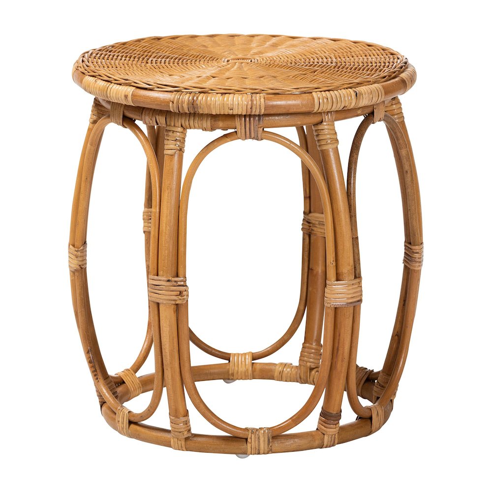 Jayana Natural Rattan Round End Table - Handwoven Wicker Accent Table. Picture 1
