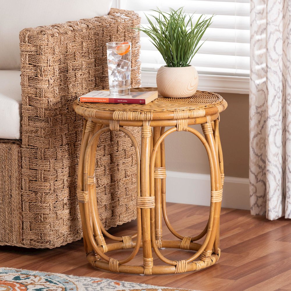 Jayana Natural Rattan Round End Table - Handwoven Wicker Accent Table. Picture 7