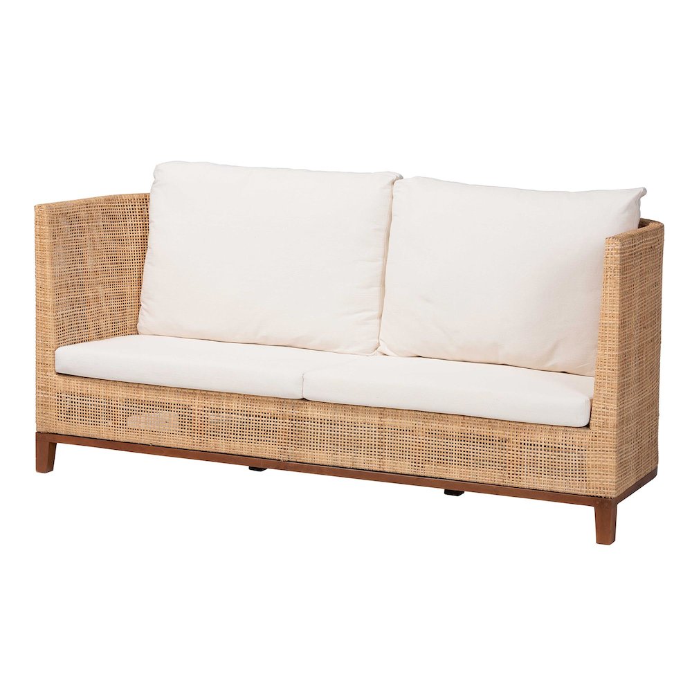 Natural Rattan Sofa with Upholstered Cushions - Coastal Style 3-Seater Couch. Picture 1