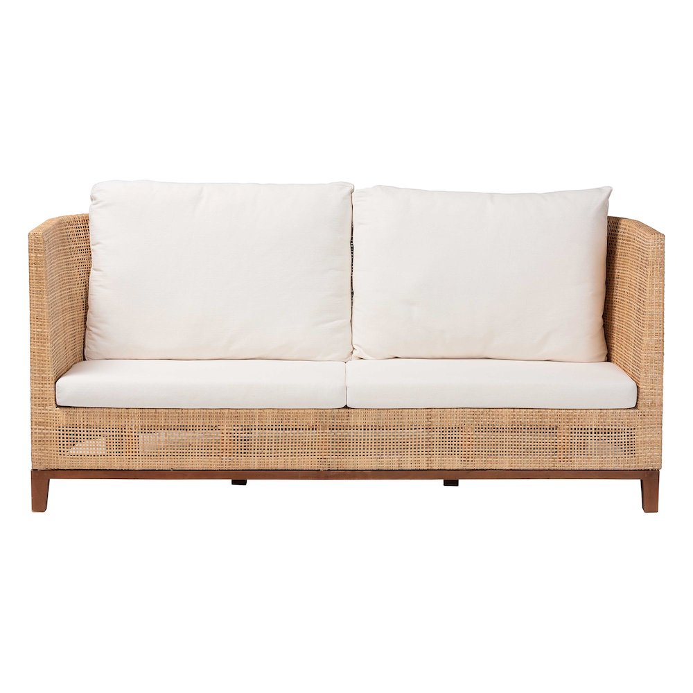 Natural Rattan Sofa with Upholstered Cushions - Coastal Style 3-Seater Couch. Picture 2