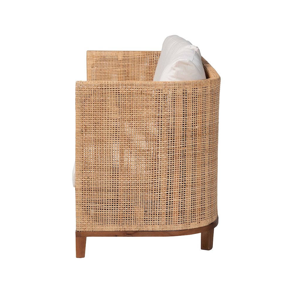 Natural Rattan Sofa with Upholstered Cushions - Coastal Style 3-Seater Couch. Picture 3