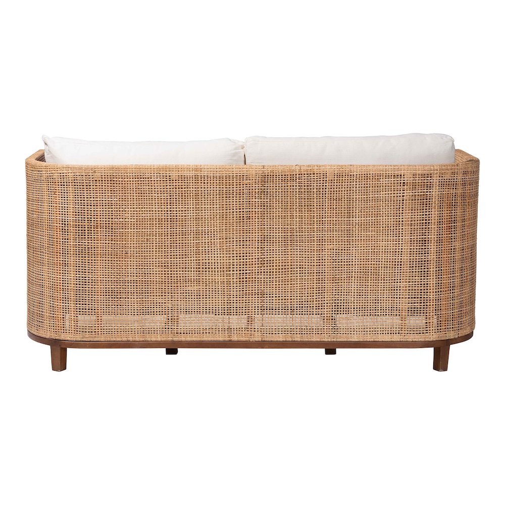 Natural Rattan Sofa with Upholstered Cushions - Coastal Style 3-Seater Couch. Picture 4
