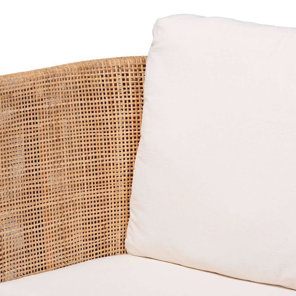 Natural Rattan Sofa with Upholstered Cushions - Coastal Style 3-Seater Couch. Picture 5