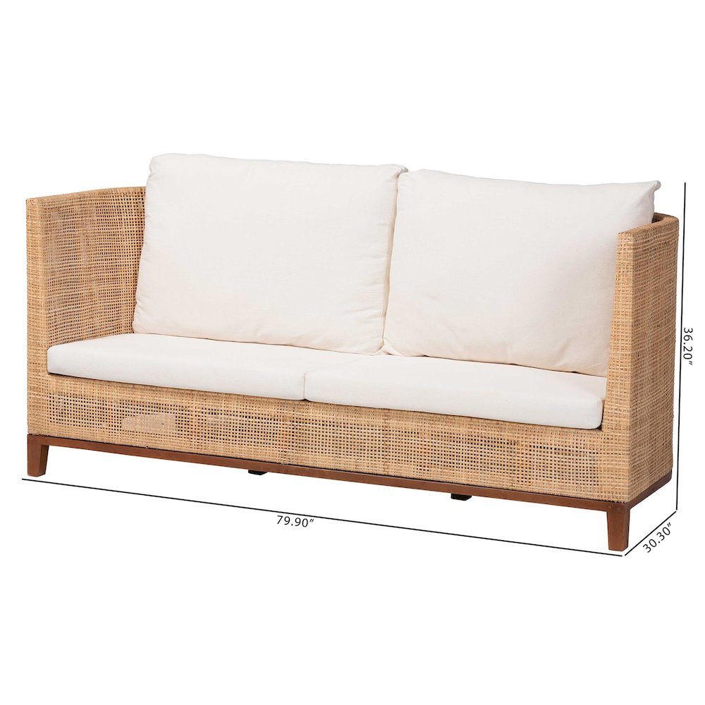 Natural Rattan Sofa with Upholstered Cushions - Coastal Style 3-Seater Couch. Picture 9
