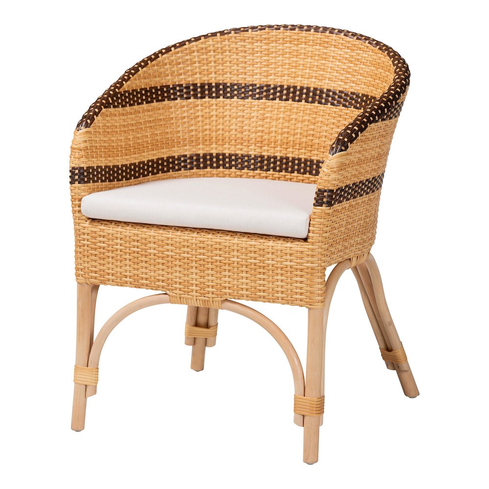 Rattan Dining Chair with Cushion - Barrel-Back Accent Chair with Synthetic Woven. Picture 1