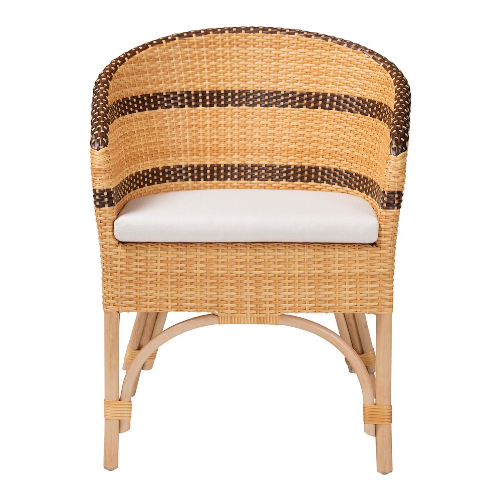 Rattan Dining Chair with Cushion - Barrel-Back Accent Chair with Synthetic Woven. Picture 2