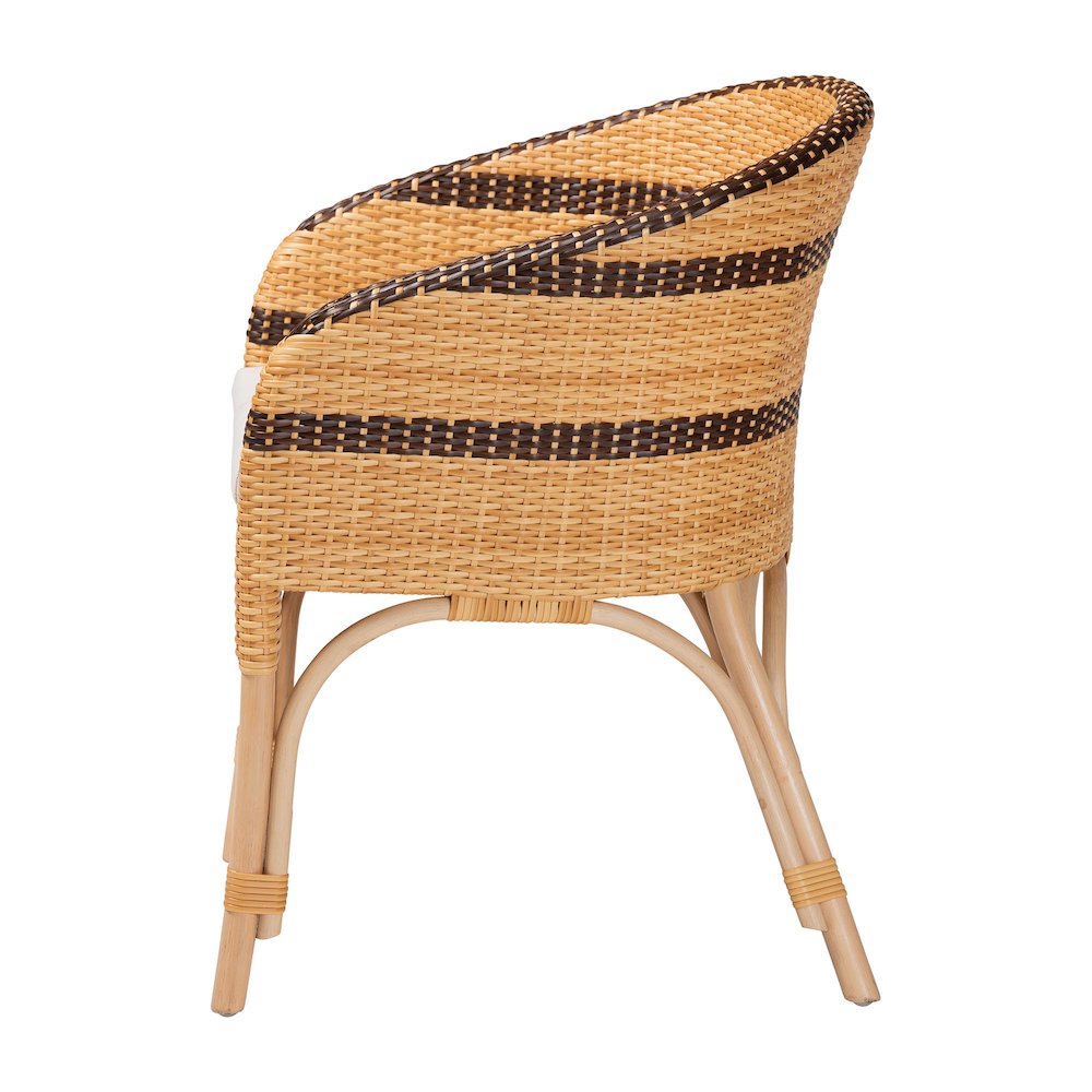 Rattan Dining Chair with Cushion - Barrel-Back Accent Chair with Synthetic Woven. Picture 3