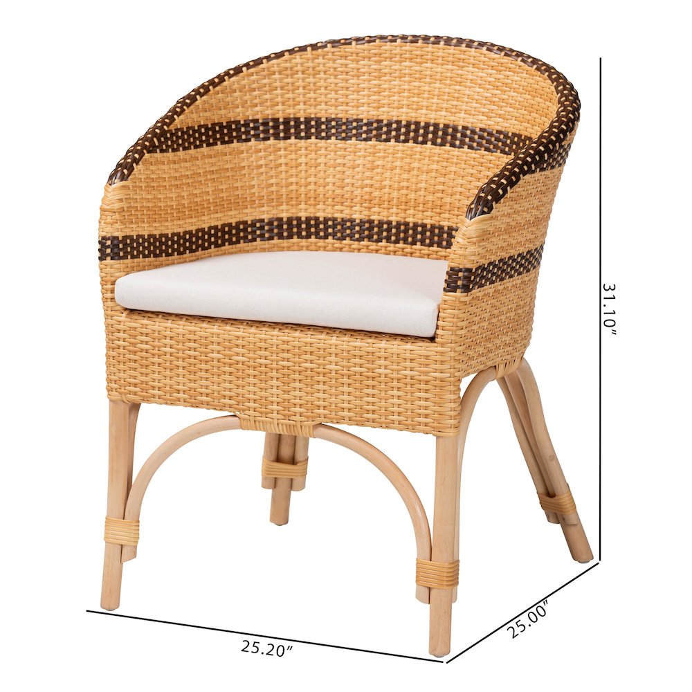 Rattan Dining Chair with Cushion - Barrel-Back Accent Chair with Synthetic Woven. Picture 9
