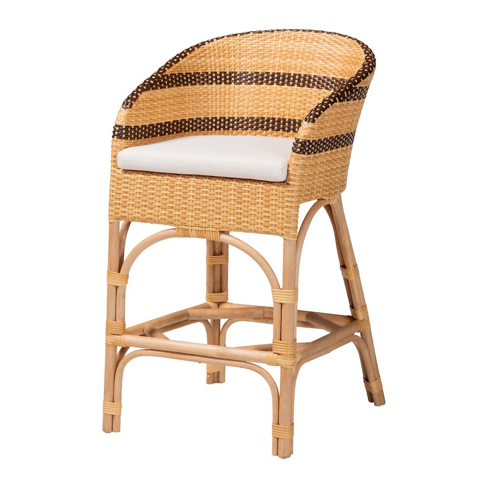 Rattan Counter Stool with Cushion-Barrel-Back Counter Chair with Synthetic Woven. Picture 1