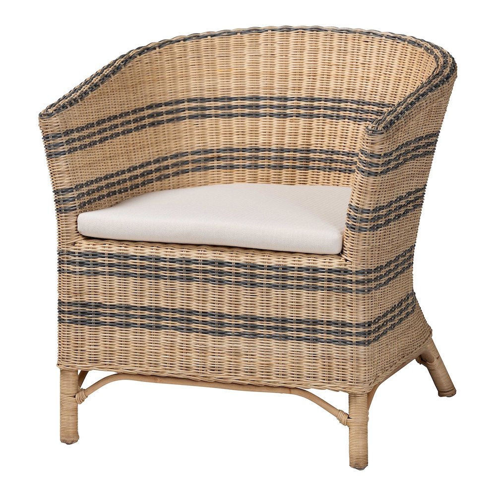 Accent Chair - Wicker Barrel-Back Chair with Two-Tone Woven Stripes. Picture 1