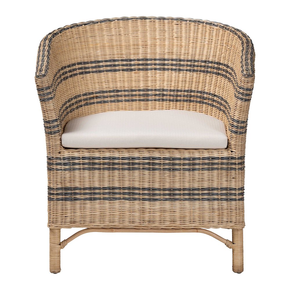 Accent Chair - Wicker Barrel-Back Chair with Two-Tone Woven Stripes. Picture 2