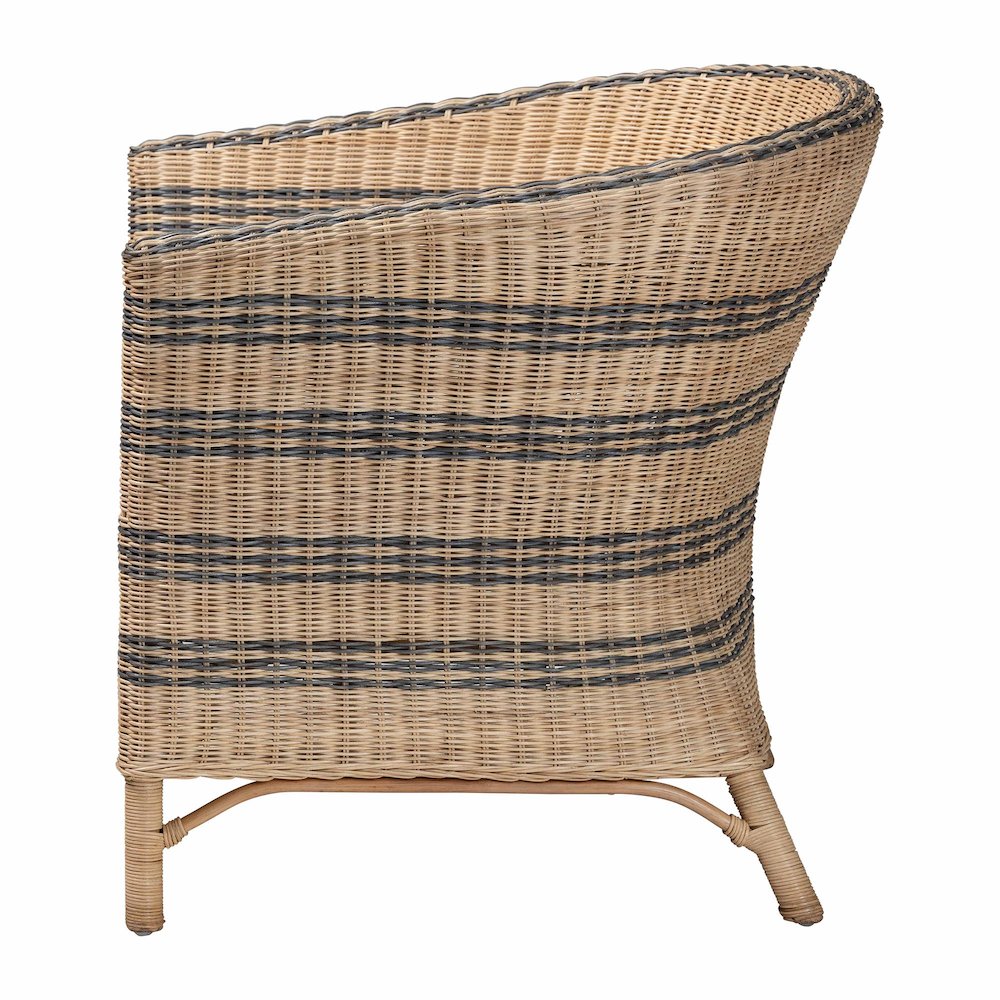 Accent Chair - Wicker Barrel-Back Chair with Two-Tone Woven Stripes. Picture 3