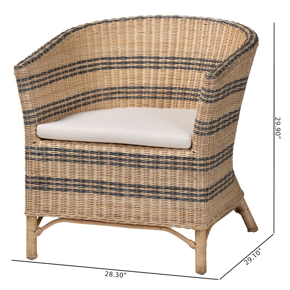 Accent Chair - Wicker Barrel-Back Chair with Two-Tone Woven Stripes. Picture 9