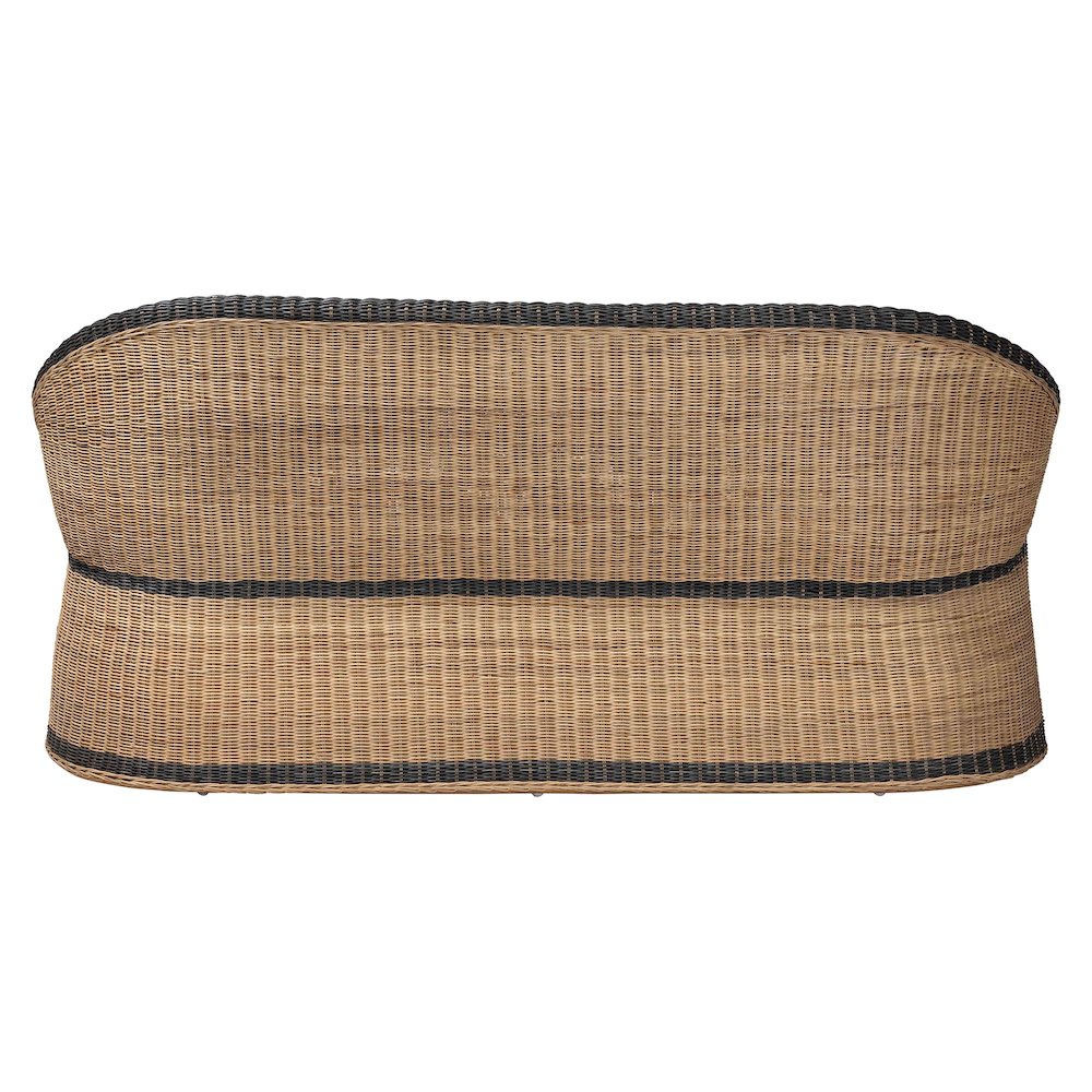 Natural Rattan Loveseat - Handwoven Wicker Sofa with Two-Tone Woven Detailing. Picture 3