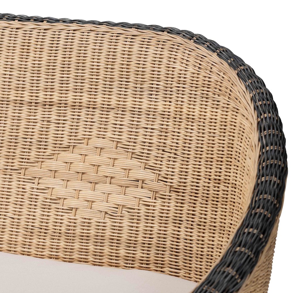 Natural Rattan Loveseat - Handwoven Wicker Sofa with Two-Tone Woven Detailing. Picture 4