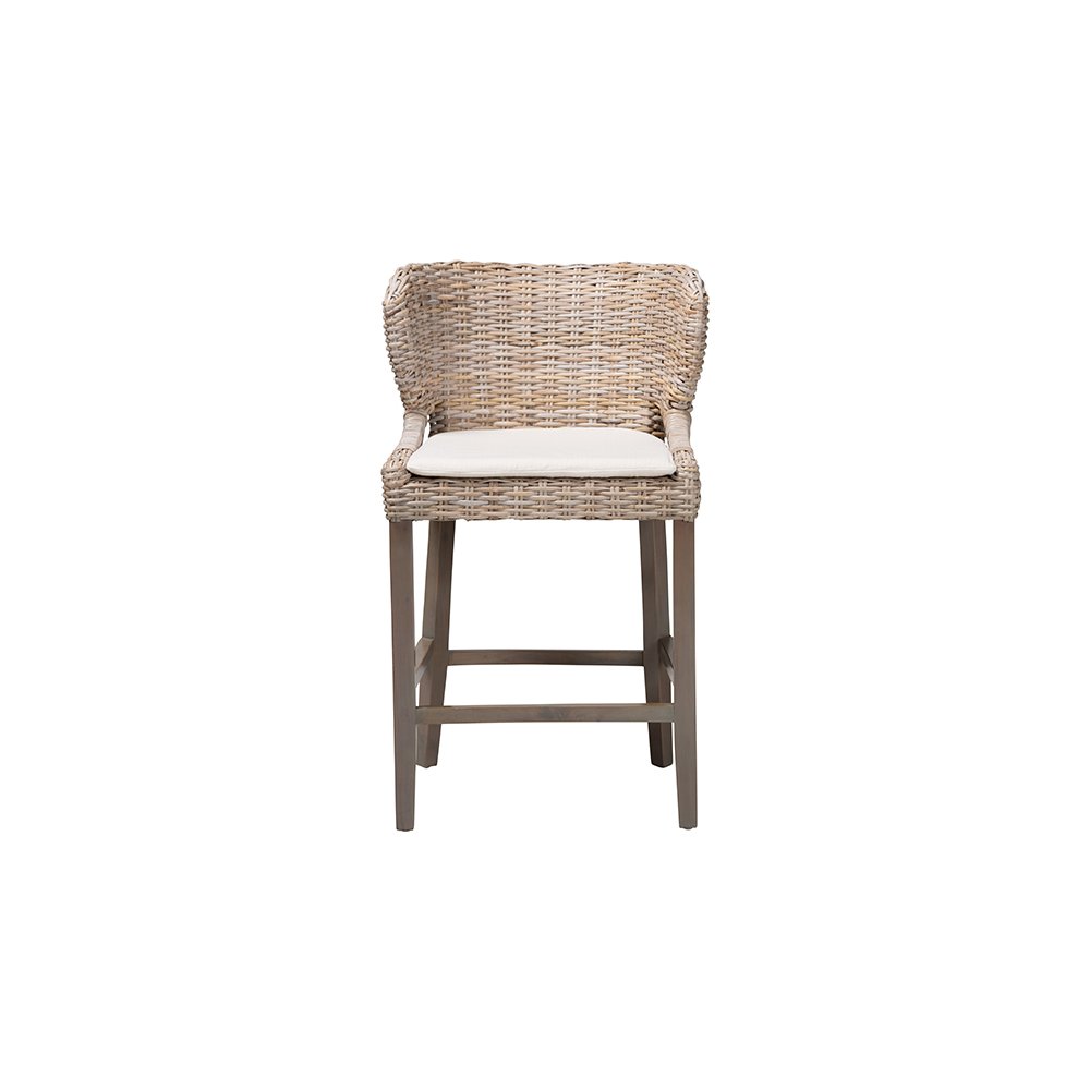 Niesha Kubu Rattan Counter Stool with Flared Arms and Cushion, Grey. Picture 3