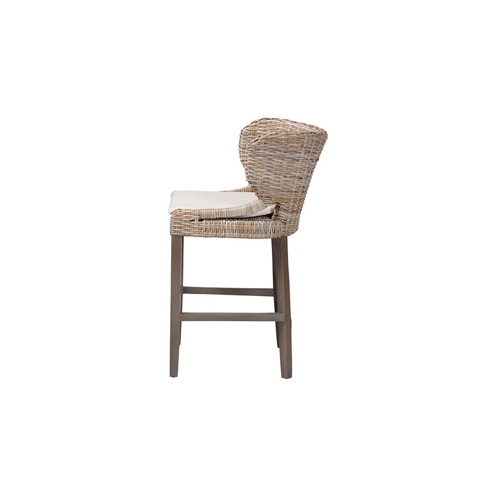 Niesha Kubu Rattan Counter Stool with Flared Arms and Cushion, Grey. Picture 4