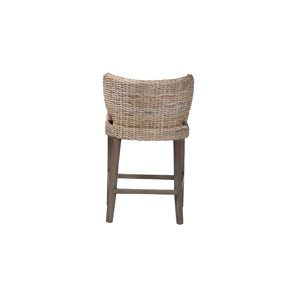 Niesha Kubu Rattan Counter Stool with Flared Arms and Cushion, Grey. Picture 5