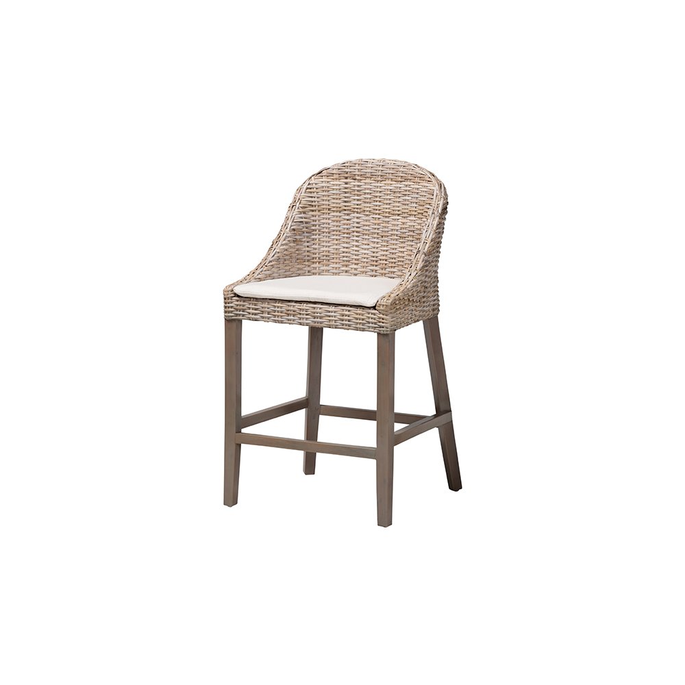 Lara Kubu Rattan Counter Stool with Wingback Design and Cushion, Grey. Picture 1