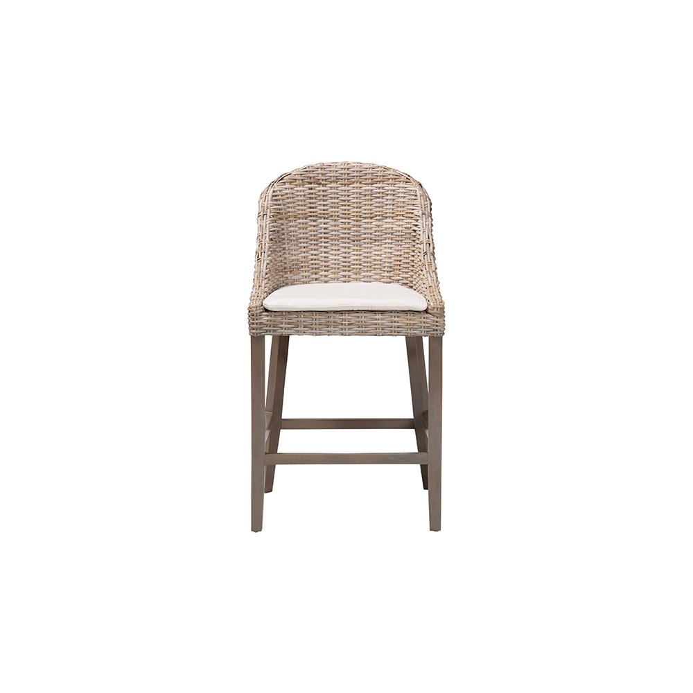 Lara Kubu Rattan Counter Stool with Wingback Design and Cushion, Grey. Picture 3