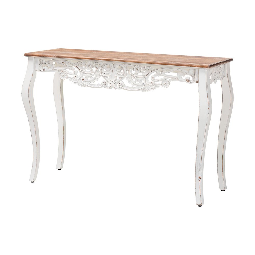 Distressed Wood Console Table with Floral Motif and Two-Tone Finishing. Picture 1