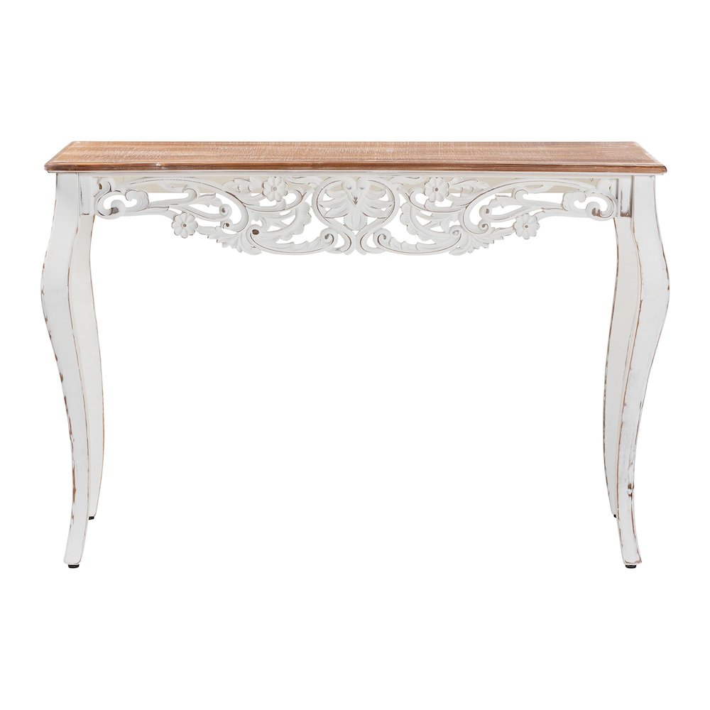 Distressed Wood Console Table with Floral Motif and Two-Tone Finishing. Picture 3
