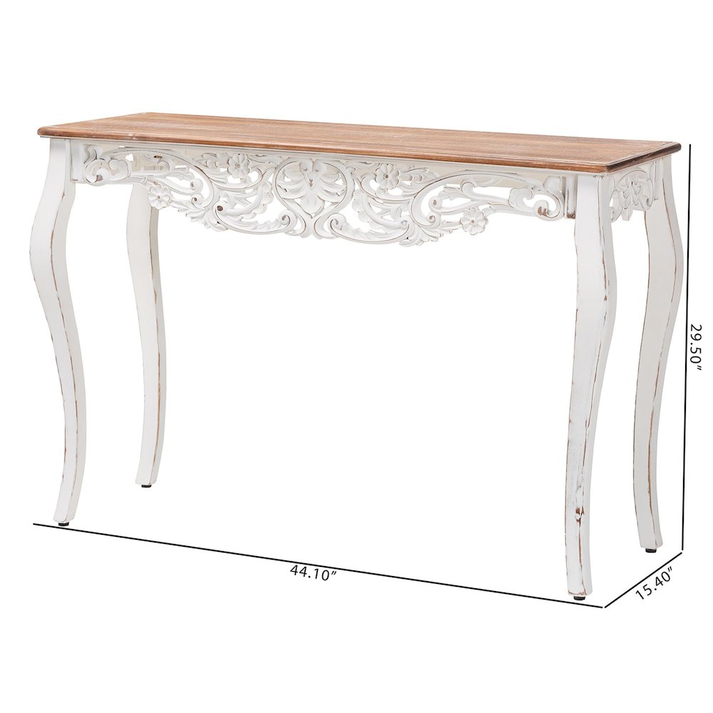 Distressed Wood Console Table with Floral Motif and Two-Tone Finishing. Picture 8