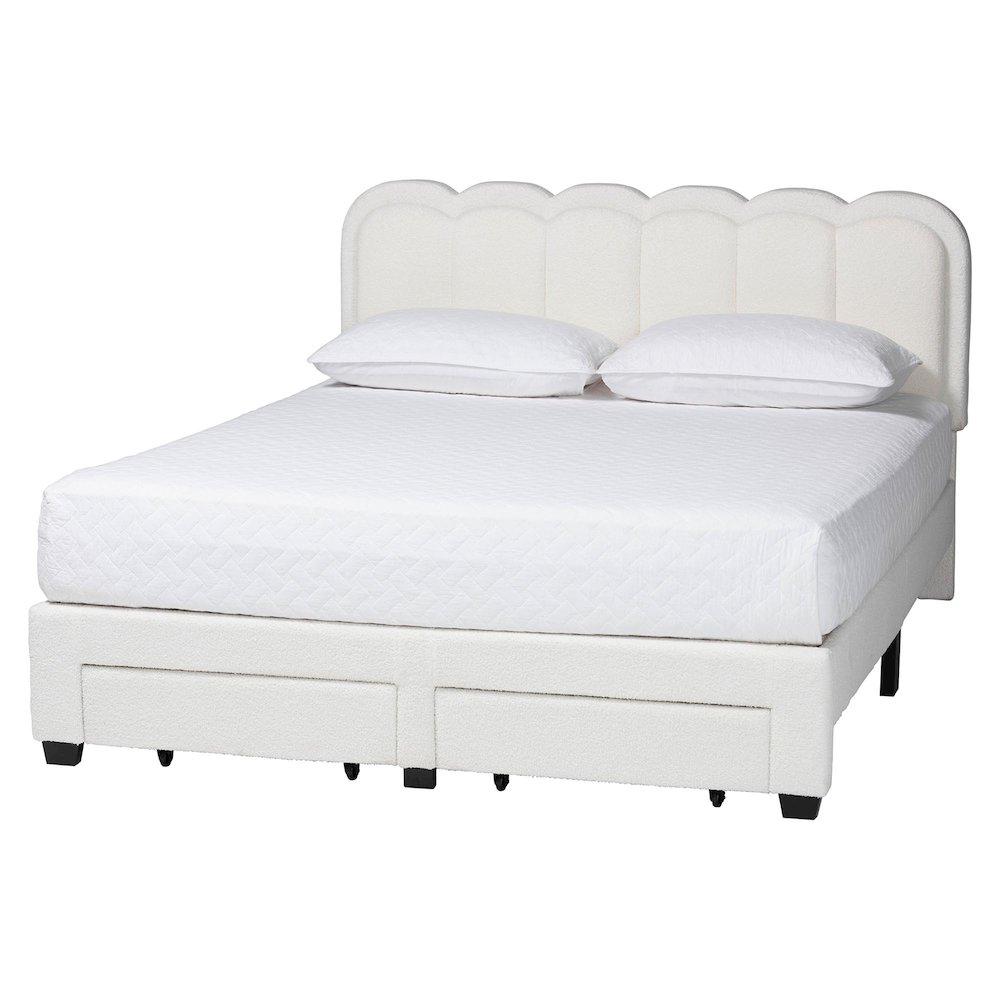 Caradonna Cream Bed with Storage Drawers - Fully Upholstered Platform Bed, Queen. Picture 1