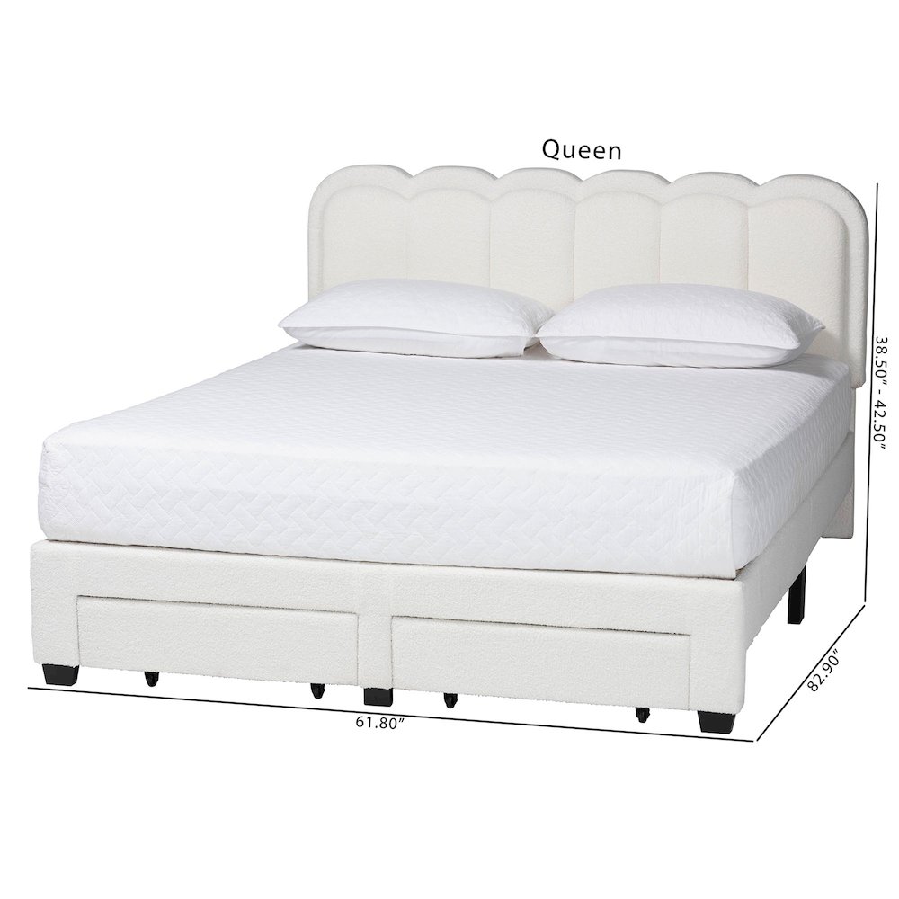 Caradonna Cream Bed with Storage Drawers - Fully Upholstered Platform Bed, Queen. Picture 10