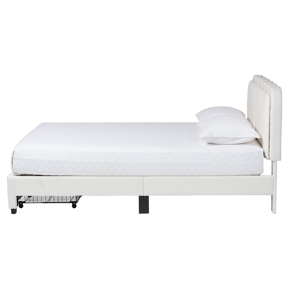 Caradonna Cream Bed with Storage Drawers - Fully Upholstered Platform Bed, Queen. Picture 2