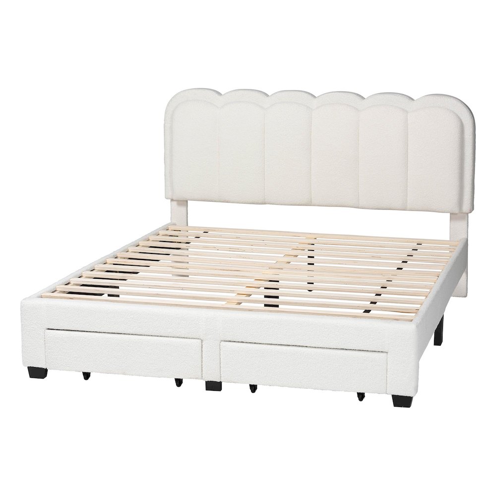 Caradonna Cream Bed with Storage Drawers - Fully Upholstered Platform Bed, Queen. Picture 3