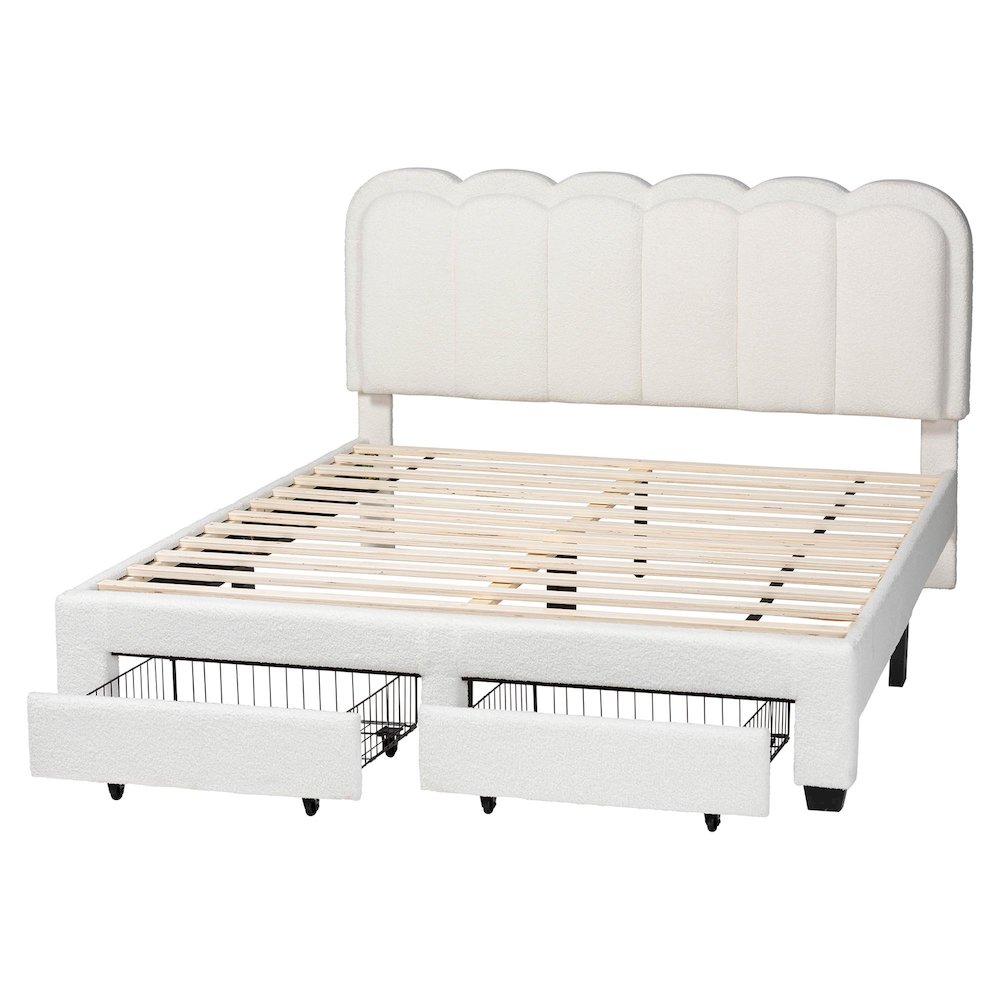 Caradonna Cream Bed with Storage Drawers - Fully Upholstered Platform Bed, Queen. Picture 4