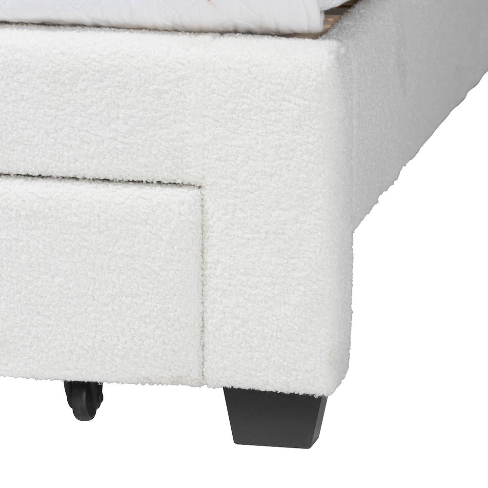 Caradonna Cream Bed with Storage Drawers - Fully Upholstered Platform Bed, Queen. Picture 6