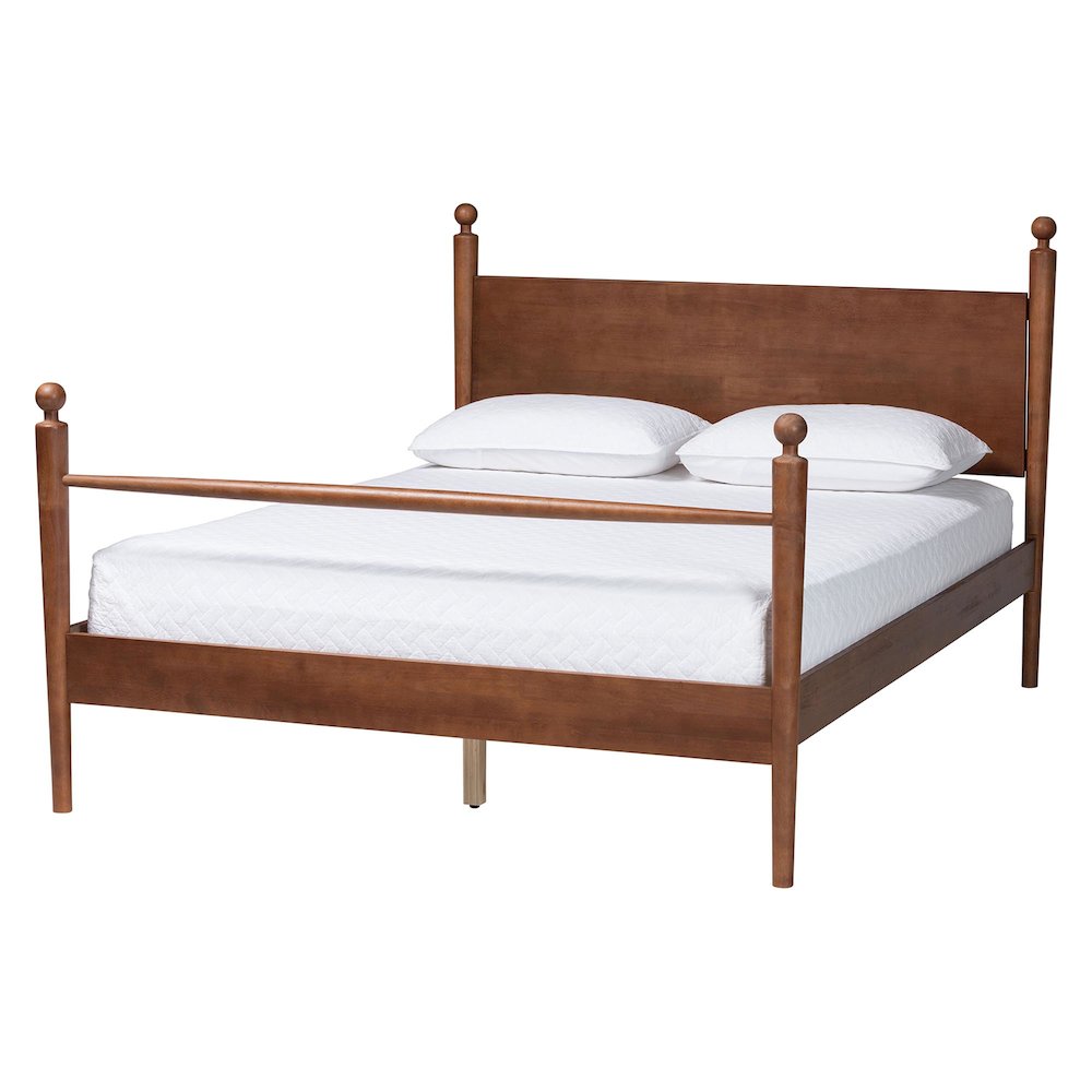 Wood Platform Bed - Traditional Poster Bed Frame with Panel Headboard, Queen. Picture 1