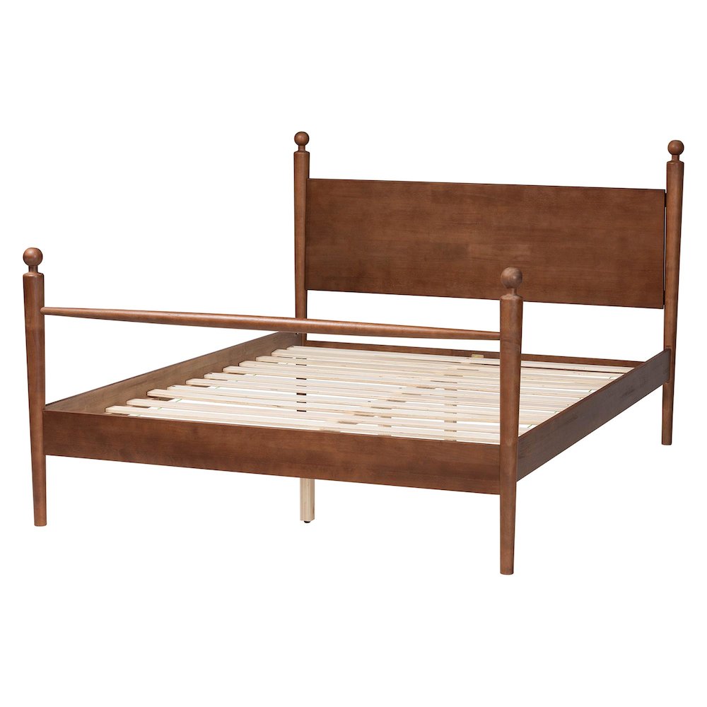 Wood Platform Bed - Traditional Poster Bed Frame with Panel Headboard, Queen. Picture 3
