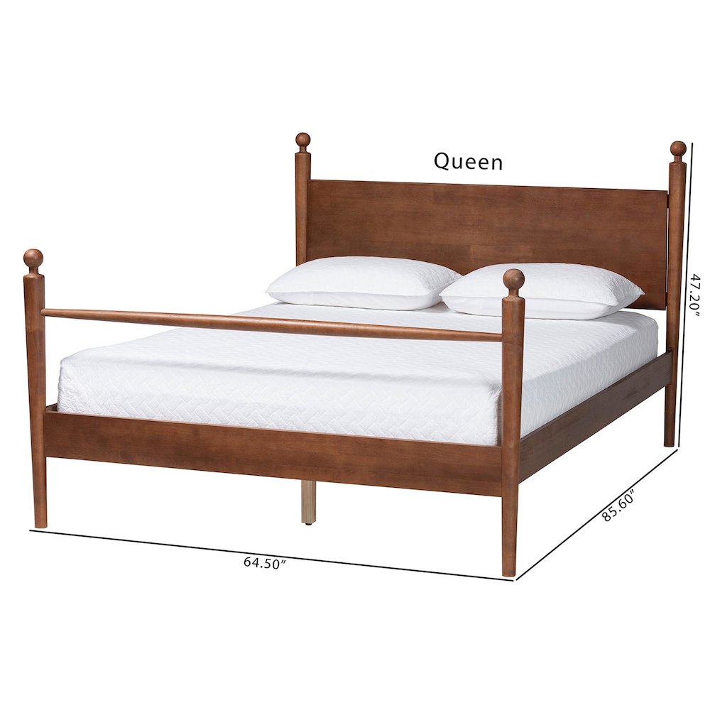 Wood Platform Bed - Traditional Poster Bed Frame with Panel Headboard, Queen. Picture 8