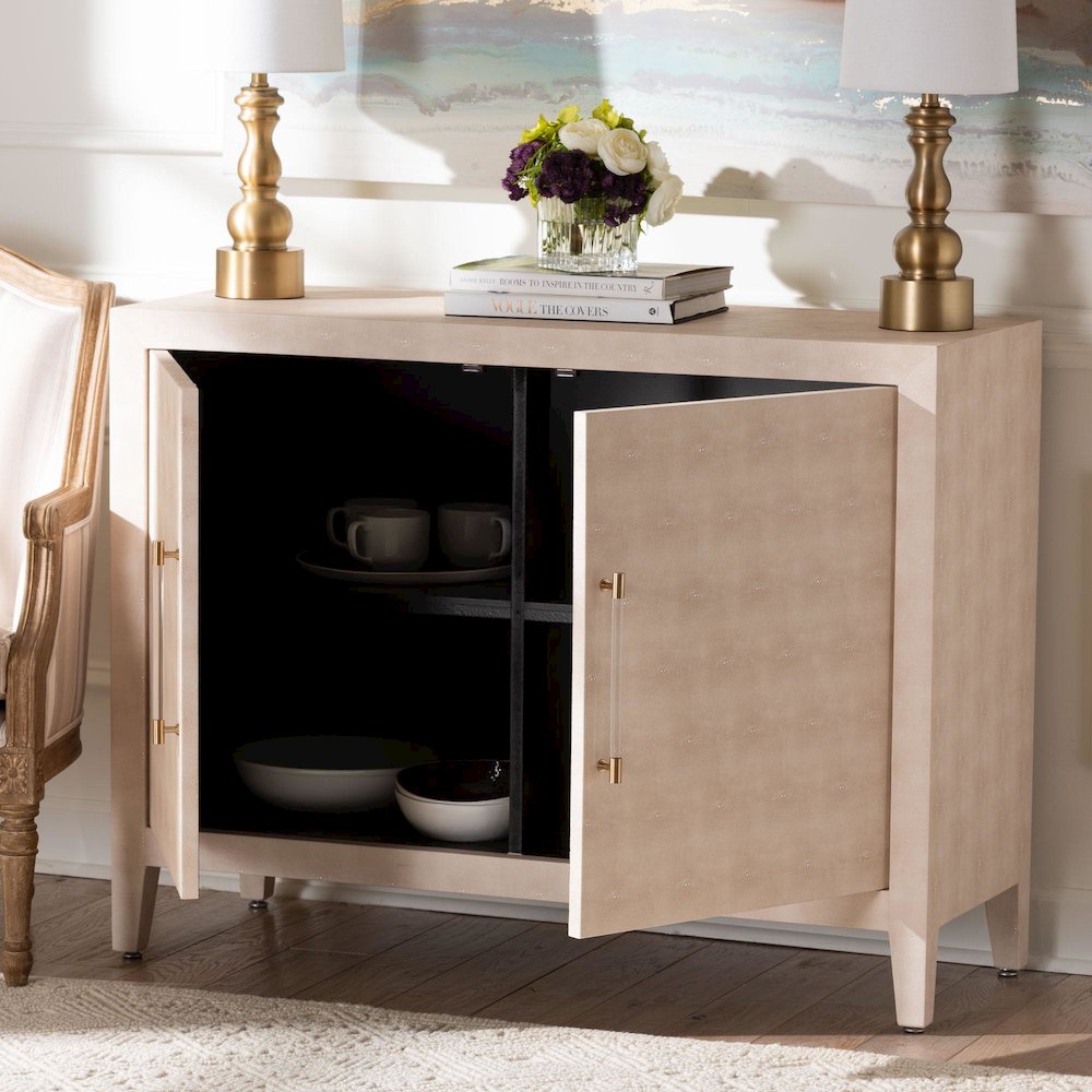 Faux Shagreen Storage Cabinet - Contemporary 2-Door Accent Sideboard. Picture 10