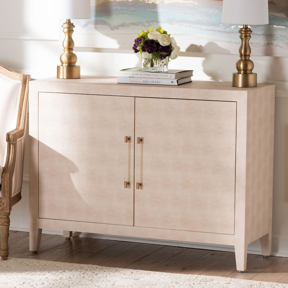 Faux Shagreen Storage Cabinet - Contemporary 2-Door Accent Sideboard. Picture 9