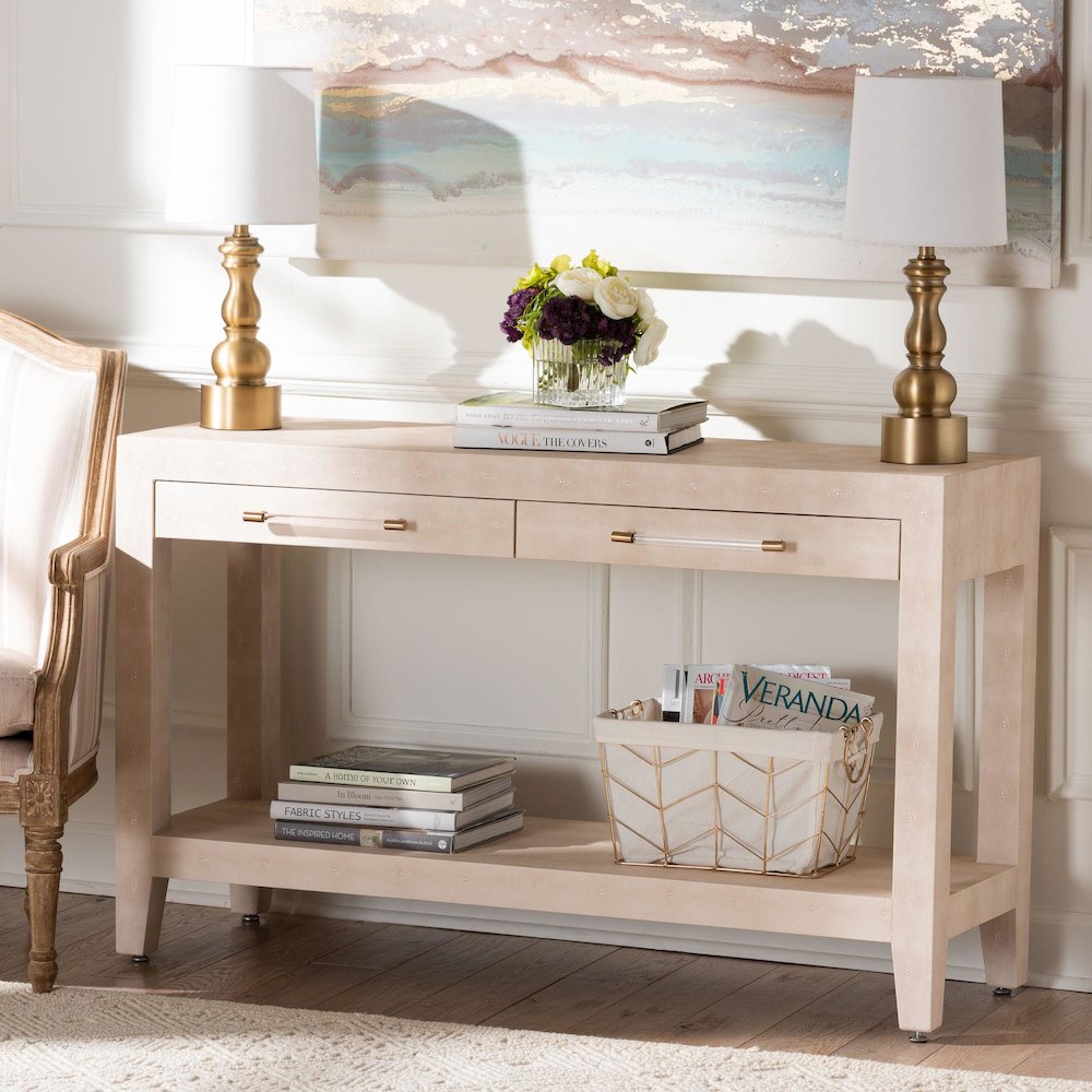 Faux Shagreen Console Table - Contemporary Accent Display Piece. Picture 9