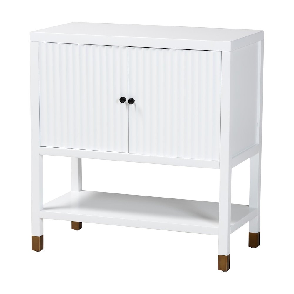 Aiden Fluted 2-Door Accent Storage Cabinet with Open Shelf and Raised Legs. Picture 1