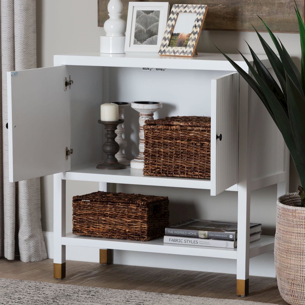 Aiden Fluted 2-Door Accent Storage Cabinet with Open Shelf and Raised Legs. Picture 9