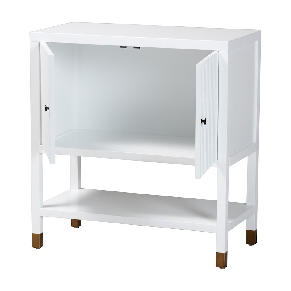 Aiden Fluted 2-Door Accent Storage Cabinet with Open Shelf and Raised Legs. Picture 2