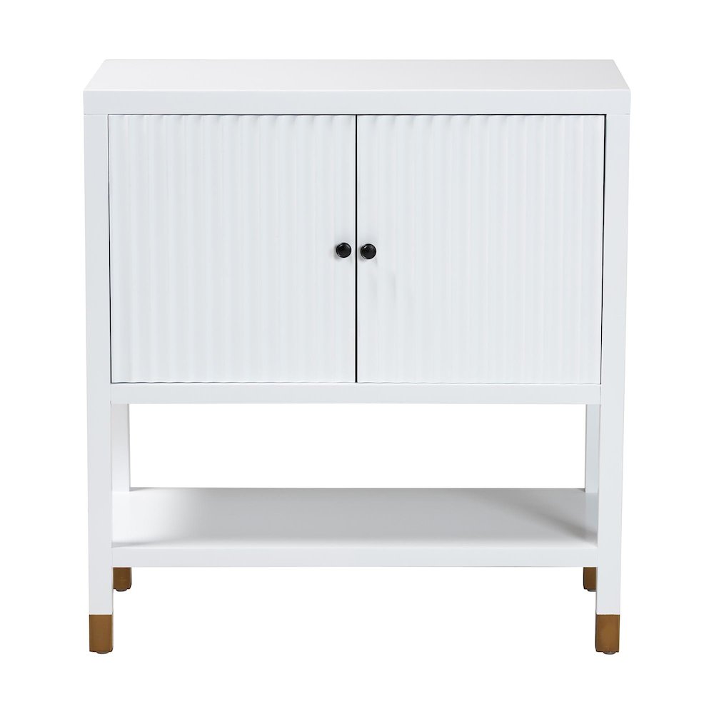 Aiden Fluted 2-Door Accent Storage Cabinet with Open Shelf and Raised Legs. Picture 3