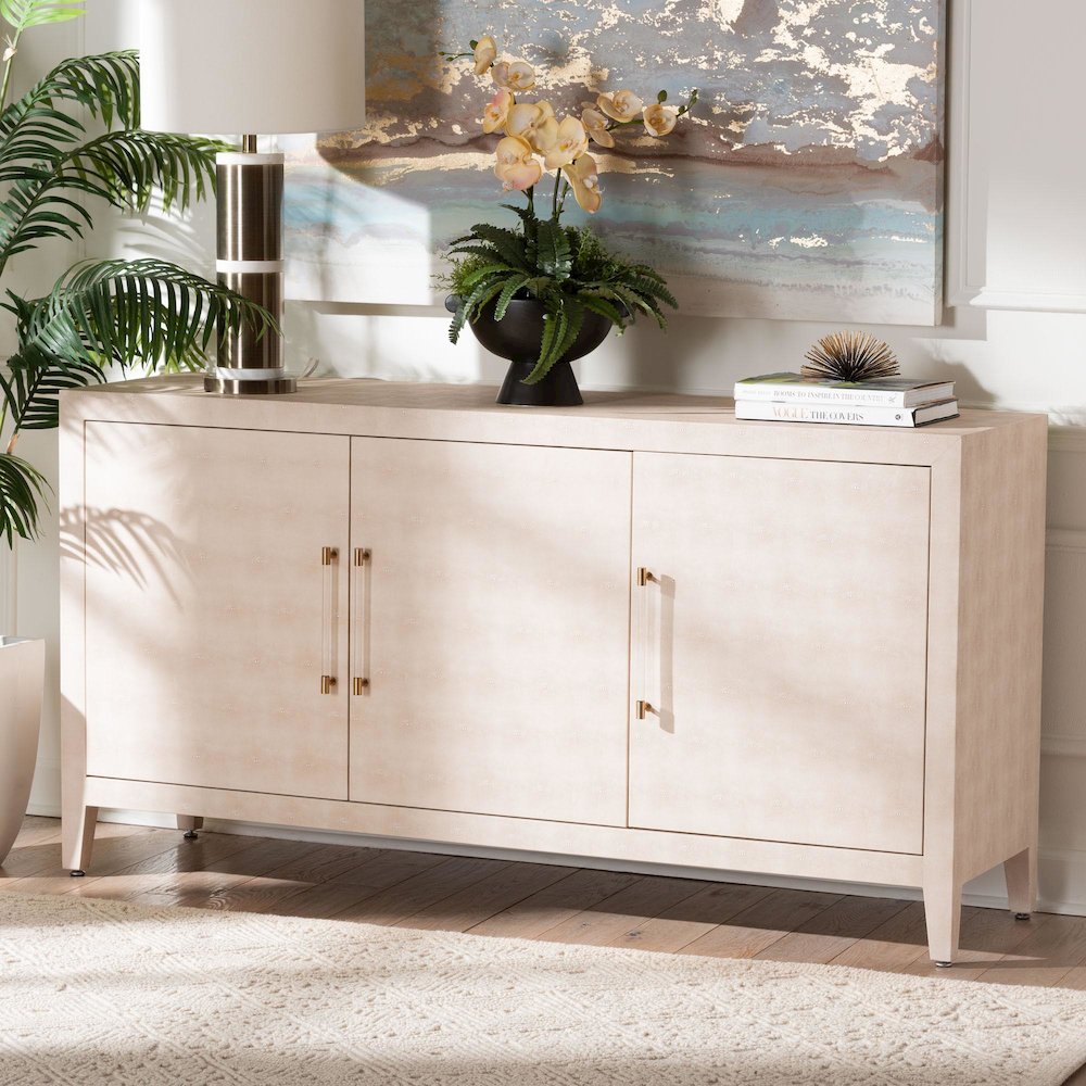 Faux Shagreen Sideboard - Contemporary 3-Door Buffet Storage Cabinet. Picture 9